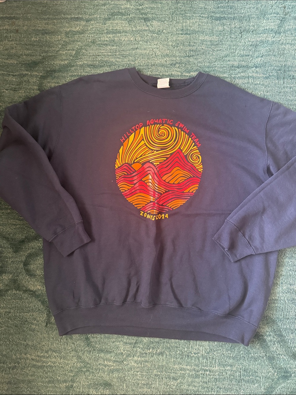 Gildan Navy Crewneck Sweatshirt with Sunset Graphic